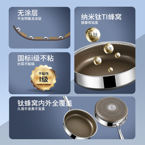 316不鏽鋼平底鍋有鈦蜂窩煎鍋不沾鍋無塗層家用瓦斯電磁爐用煎鍋