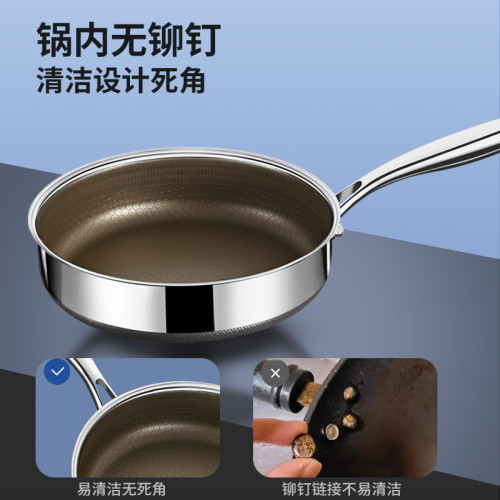 316不鏽鋼平底鍋有鈦蜂窩煎鍋不沾鍋無塗層家用瓦斯電磁爐用煎鍋