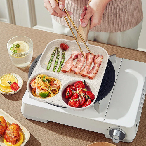家用煎蛋鍋三合一早餐麥飯石不沾平底煎蛋鍋漢堡牛排煎鍋不挑爐灶