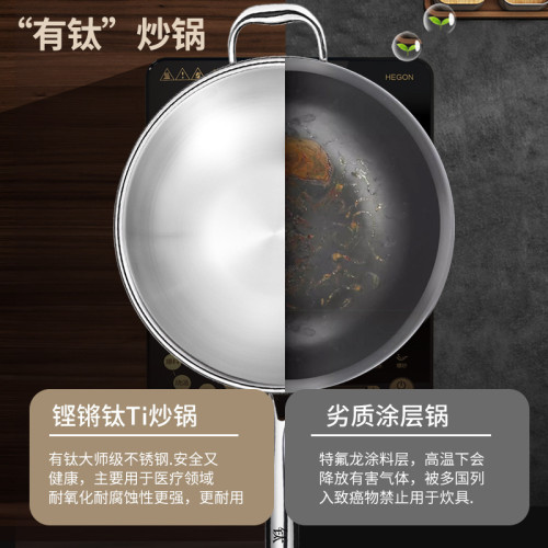 德國鈦鍋純鈦炒鍋家用無塗層平底鍋不沾鍋瓦斯爐電磁爐通用炒菜鍋