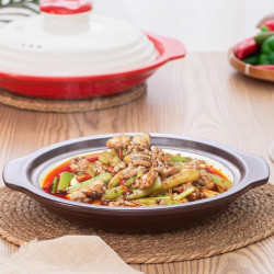 金華鋰瓷紅白棕白色淺平特淺砂鍋商用魚頭煲鹽焗蝦明火乾燒耐高溫