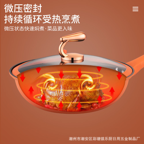 不鏽鋼炒鍋不沾鍋微壓炒菜鍋平底煎炒鍋電磁爐瓦斯適用家用炒鍋