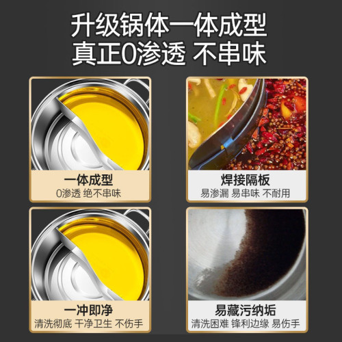 304不鏽鋼鴛鴦鍋火鍋電磁爐涮鍋加厚大容量清湯鍋
