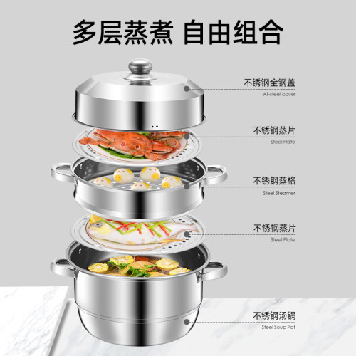 家用加厚三層鋼霸蒸煮鍋不鏽鋼多用鍋大容量湯蒸鍋禮品鍋具