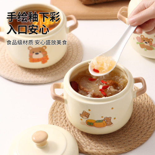 雙蓋提手陶瓷燉盅隔水燉家用燕窩一人份品級煨湯瓦罐湯小燉罐