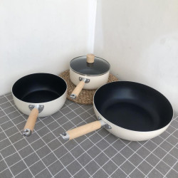 #【廚房套件】日式奶鍋炒鍋不沾鍋湯鍋家庭鍋具套裝電磁爐瓦斯爐