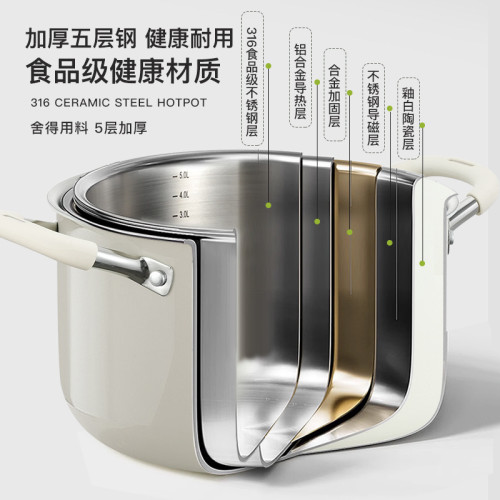 湯鍋家用2025新款無塗層316不鏽鋼燉煮粥陶瓷不沾鍋雙耳鍋電磁爐