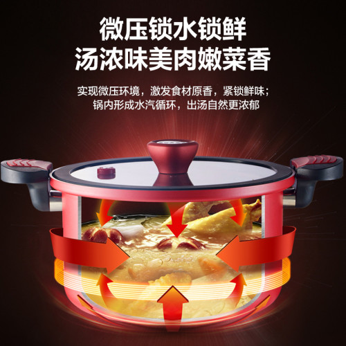 蘇泊爾微壓湯鍋家用多功能抗菌麥飯石色不沾鍋雙耳電磁爐燃汽通用