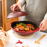 天戈大口紅色砂鍋耐高溫陶瓷乾鍋菜魚頭煲湯煲仔飯瓦斯乾燒淺沙鍋