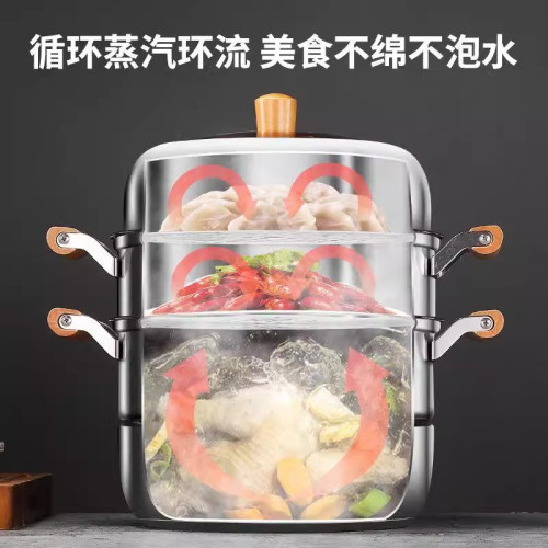 不鏽鋼食品級蒸鍋多功能家用廚房三層加厚大容量上蒸下煮蒸籠