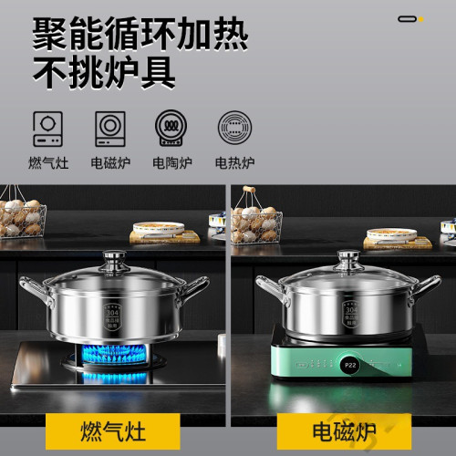 特厚湯鍋304不鏽鋼電磁爐專用氣灶煮加厚雙耳火鍋家用鍋l食品級甄