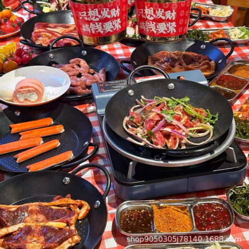 不鏽鐵平底煎鍋西班牙海鮮飯鍋焗飯盤牛排鍋牛肋條烤盤不沾鍋商用