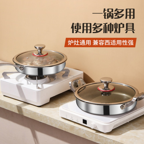 有鈦316L不沾鍋平底鍋電磁爐瓦斯爐通用無塗層不鏽鋼煎鍋煎蛋商用