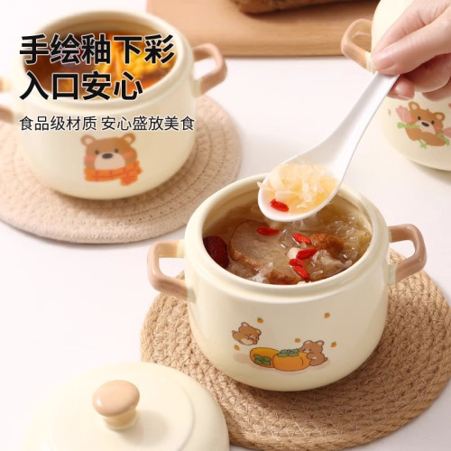 雙蓋提手陶瓷燉盅隔水燉家用燕窩一人份品級煨湯瓦罐湯小燉罐