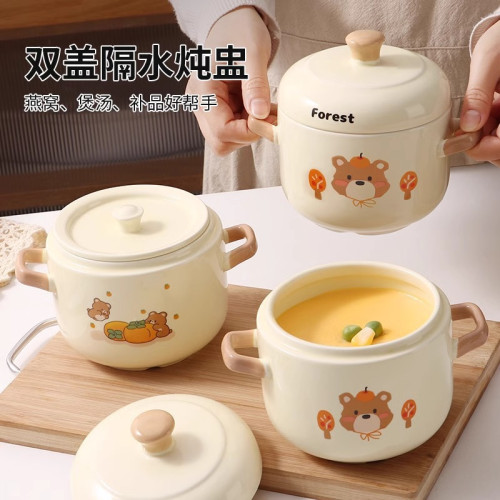 雙蓋提手陶瓷燉盅隔水燉家用燕窩一人份品級煨湯瓦罐湯小燉罐