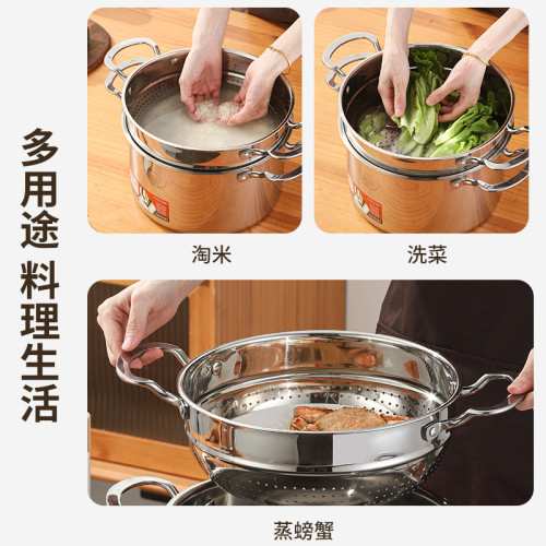不鏽鋼湯鍋家用三層鋼加厚煲湯鍋瓦斯電磁爐蒸煮麵粥鍋不鏽鋼奶鍋