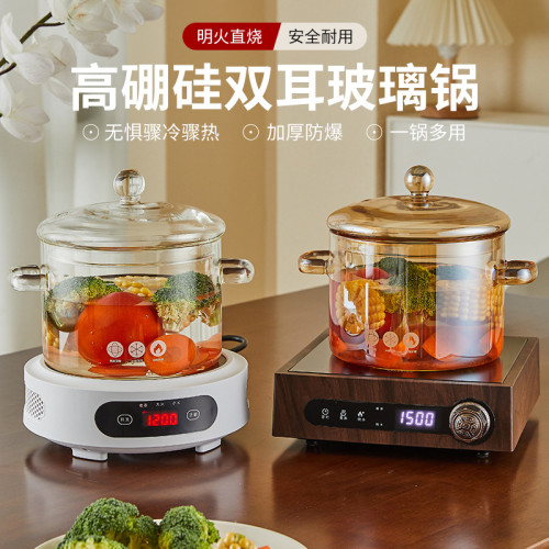 高硼矽耐熱高溫雙耳玻璃鍋煲湯家用電陶爐明火直燒燉煮湯鍋