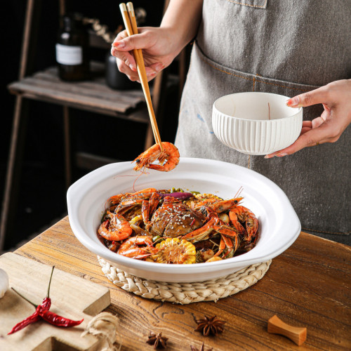 鄲韻砂鍋白色平底陶瓷煲仔飯瓦斯耐高溫淺口魚頭煲專用乾燒不裂鍋