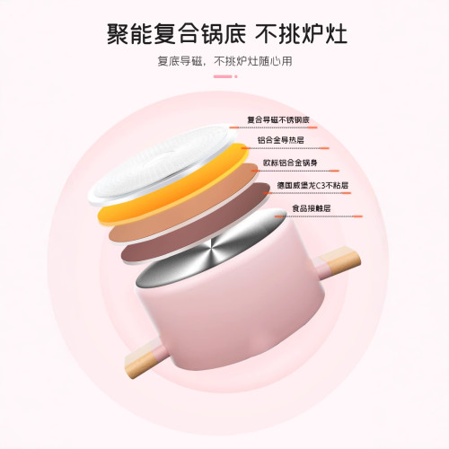 粉色萌新奶鍋不沾鍋家用嬰兒寶寶輔食鍋小鍋煎煮湯鍋泡麵鍋一人份
