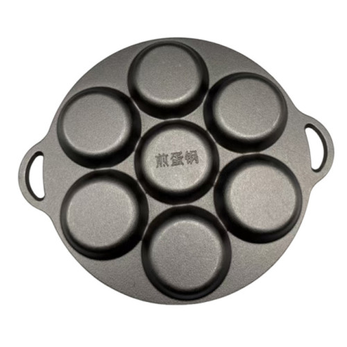 無塗層雙耳鑄鐵鍋多孔雞蛋漢堡機模具加大七孔煎蛋不沾鍋平底煎鍋