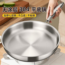 無塗層304不鏽鋼平底鍋家用不沾鍋食品級加厚電磁爐專用牛排煎鍋