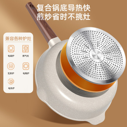 麥飯石不沾鍋家用牛排煎鍋煎蛋煎餅油炸電磁爐瓦斯爐專用鍋平底鍋