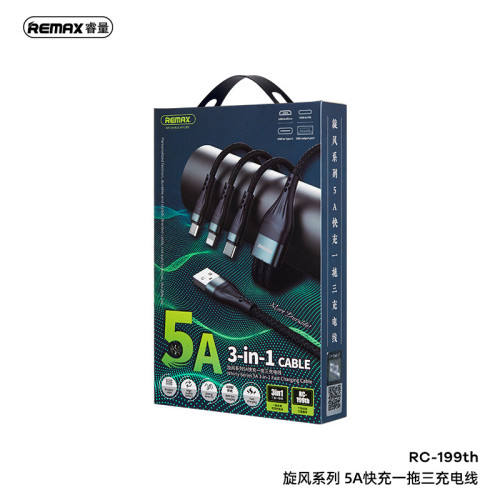 REMAX旋風系列6A快充一拖三充電線適用蘋果安卓TYPE-C線RC-199th