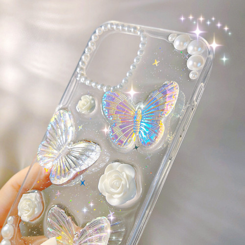 法式復古立體蝴蝶iPhone14手機殼13蘋果16ProMax滴膠11閃粉15適用