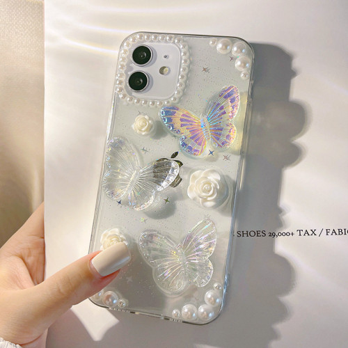 法式復古立體蝴蝶iPhone14手機殼13蘋果16ProMax滴膠11閃粉15適用