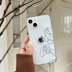 線條白雪公主適用iPhone16promax女款蘋果15透明手機殼13/12軟14p
