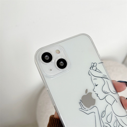 線條白雪公主適用iPhone16promax女款蘋果15透明手機殼13/12軟14p
