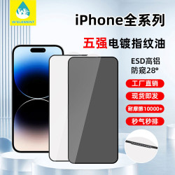 適用蘋果16pro五強防媮窺鋼化膜iphone15手機膜高清16max防窺膜13