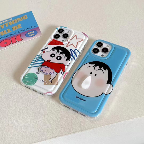 相框氣囊適用iPhone16可愛旋轉小新阿呆蘋果15promax情侶13手機殼
