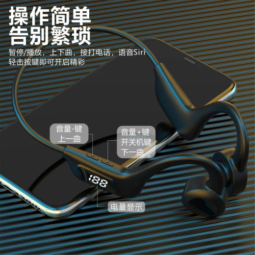 新款氣傳導藍牙耳機V5.3插內存卡數顯掛耳式運動耳機防水