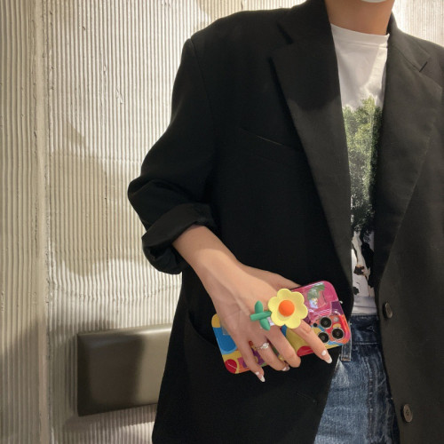 小黃花腕帶適用iphone16pro蘋果13手機殼斜背愛心鏈條14新款15女