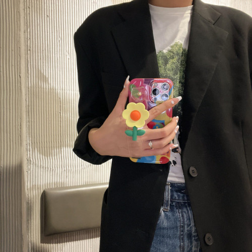 小黃花腕帶適用iphone16pro蘋果13手機殼斜背愛心鏈條14新款15女