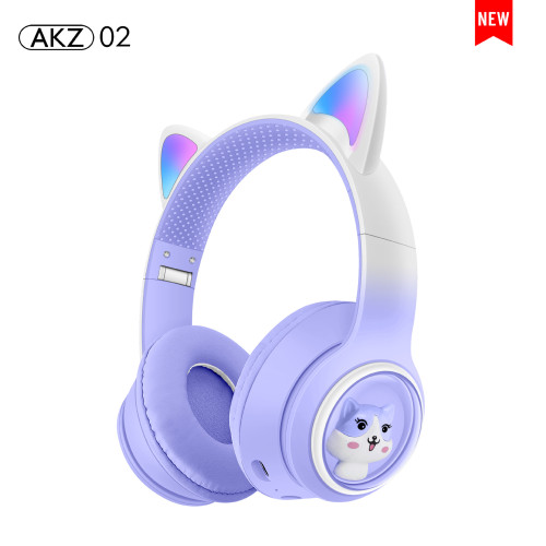 AKZ-02新款漸變貓耳朵頭戴式藍牙耳機發光可愛兒童耳機