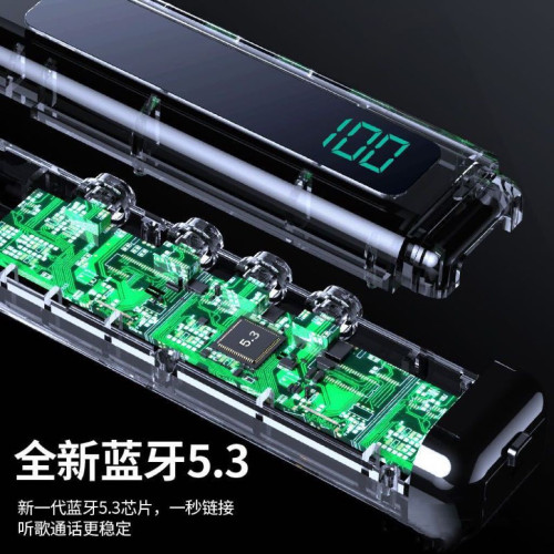 新品透明數顯藍牙耳機大電量掛脖藍牙耳機可插TF卡超長續航