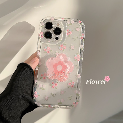 粉碎花流沙支架14promax蘋果手機殼13透明iphone15適用11多巴胺16