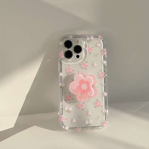 粉碎花流沙支架14promax蘋果手機殼13透明iphone15適用11多巴胺16