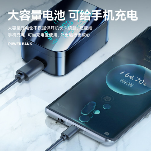 新款M48藍牙耳機超長續航大電量入耳式數顯螢幕可充電耳機5.3