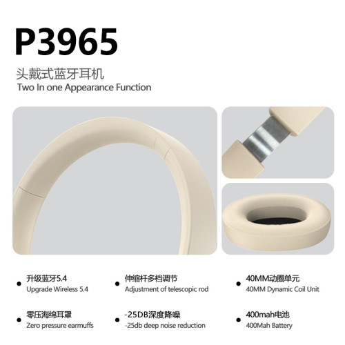 新款P3965ANC主動降噪真無線頭戴式藍牙耳機折曡手機耳機