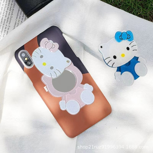 KT貓手機殼化妝鏡diy卡通iphone保護套氣囊支架旋轉補妝鏡多功能