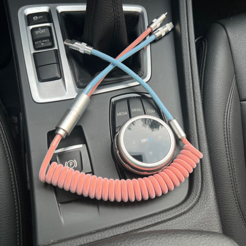 一拖二車用拼色彈簧線100W適用華爲蘋果手機carplay29W數據快充線