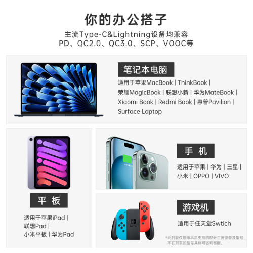 羅馬仕一拖二PD快充線適用於華爲蘋果8-16數據線筆電車用充電線