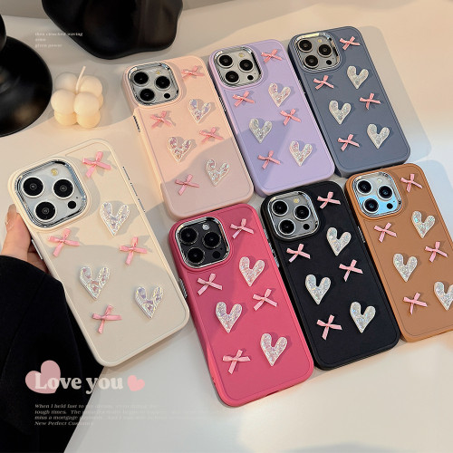 粉色愛心蝴蝶結16promax手機殼iphone15電鍍立體11適用蘋果13女14