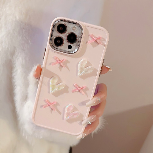 粉色愛心蝴蝶結16promax手機殼iphone15電鍍立體11適用蘋果13女14