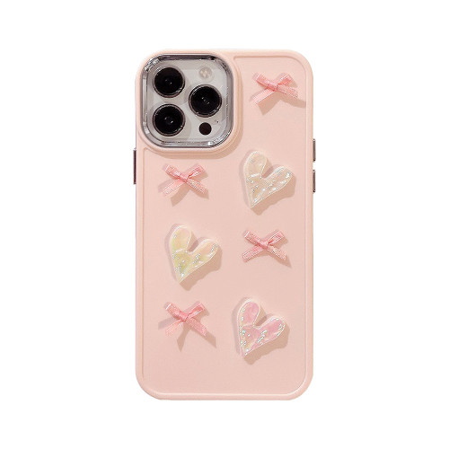 粉色愛心蝴蝶結16promax手機殼iphone15電鍍立體11適用蘋果13女14