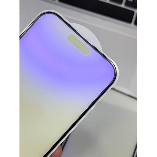 適用iPhone15亮邊磨砂紫光鋼化膜14磨砂紫光膜蘋果13紫光AG磨砂膜