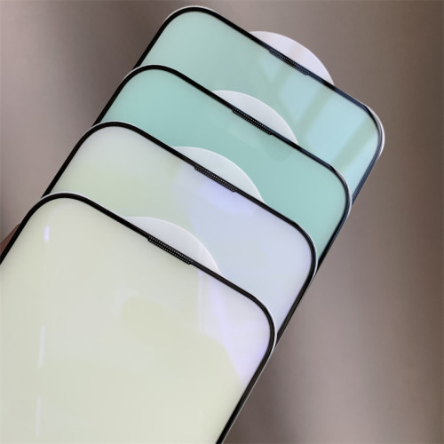 適用蘋果15鋼化膜iPhone14promax一體式防塵紫光鋼化膜13防藍光膜